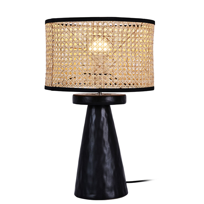 Camera Base Table Lamp with Bamboo Shade